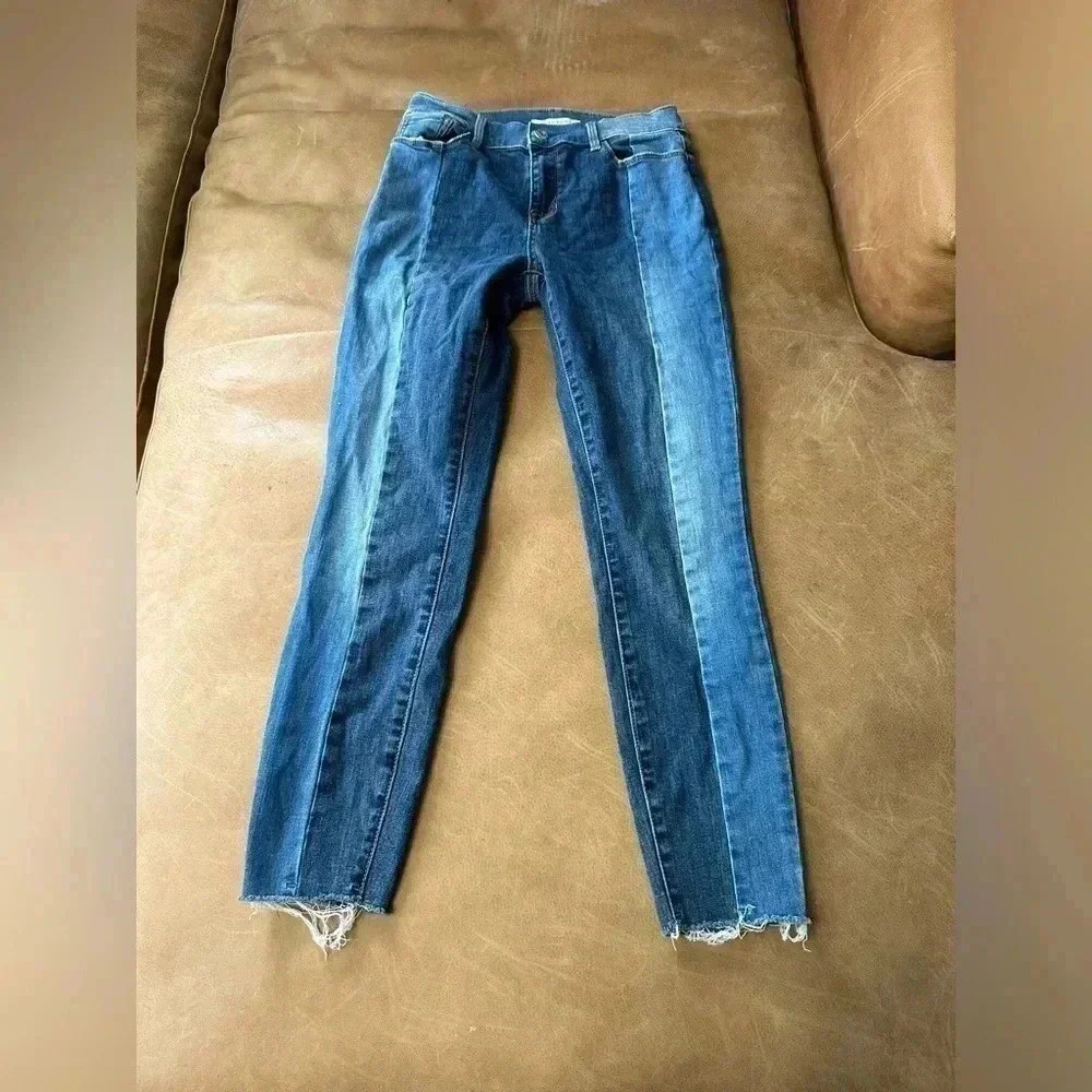 PacSun Two Toned Jeans Color Block Striped 25 Short High Rise Jegging Raw Hem - Picture 3 of 9